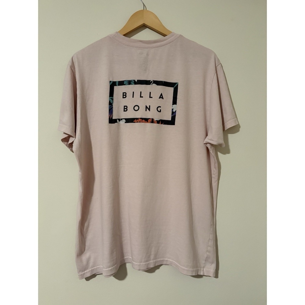 Billabong Mens Large Pink Logo T-Shirt Cotton Crew Neck Surf Skate Casual Tee